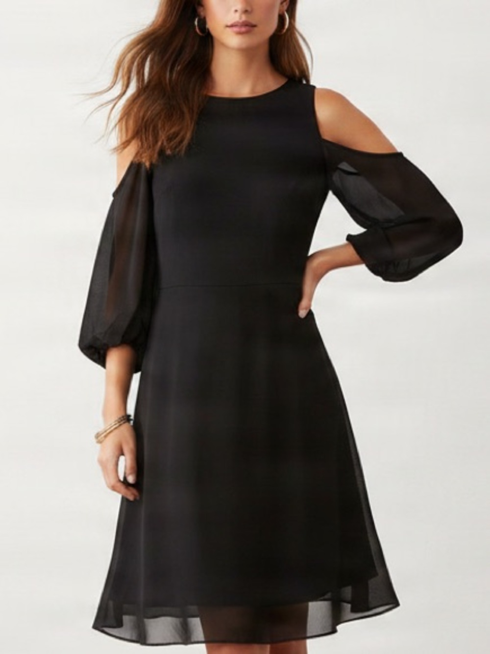 Banana Republic Black Cold-Shoulder Long Sleeve Dress